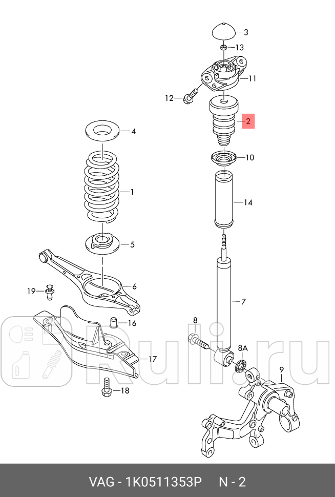 Отбойник амортизатора зад VAG 1K0511353P 0₽