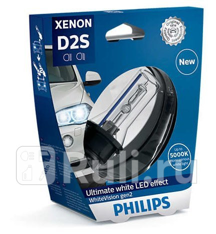 Лампа D2S 35W PHILIPS White Vision 5000K 120 яркости PHILIPS 85122WHV2S1 5790₽