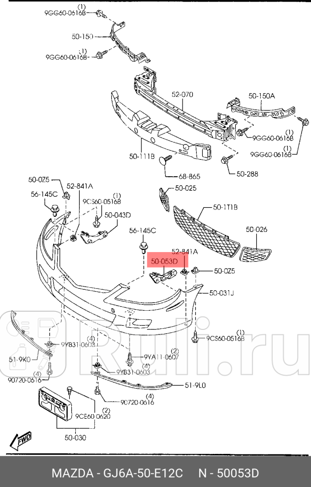 Крепление переднего бампера левое для Mazda 6 GG 2002-2008 MAZDA GJ6A50E12C 480₽