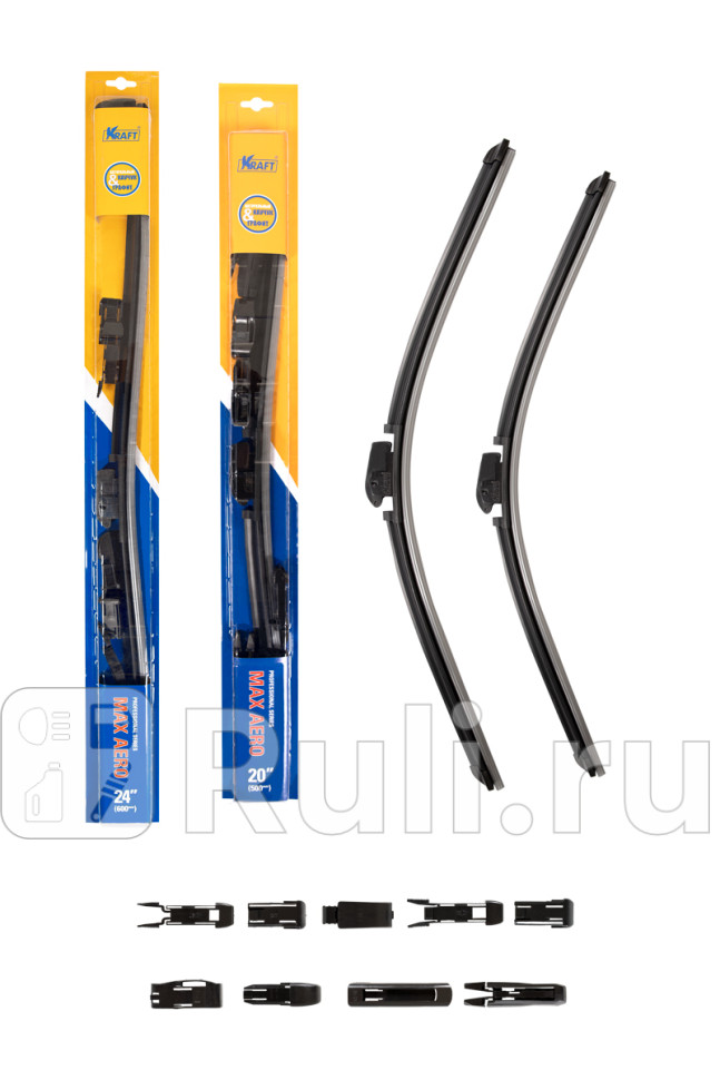 К-т бескаркасных щеток стеклоочистителя 600500 ММ 10 адаптеров KRAFT KT 830895 1300₽