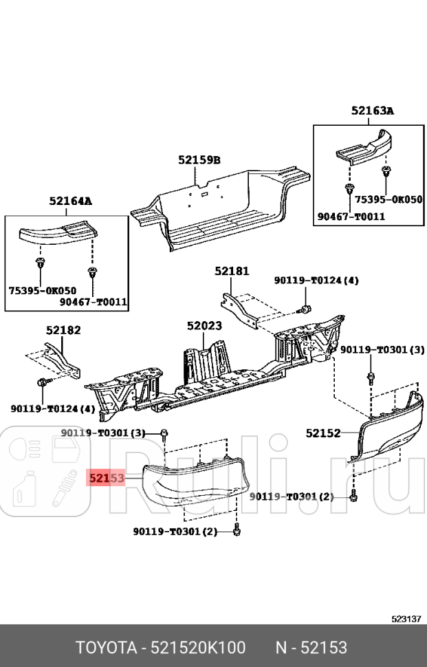 накладка заднего бампера левая Toyota TOYOTA-LEXUS 521520K100 29200₽