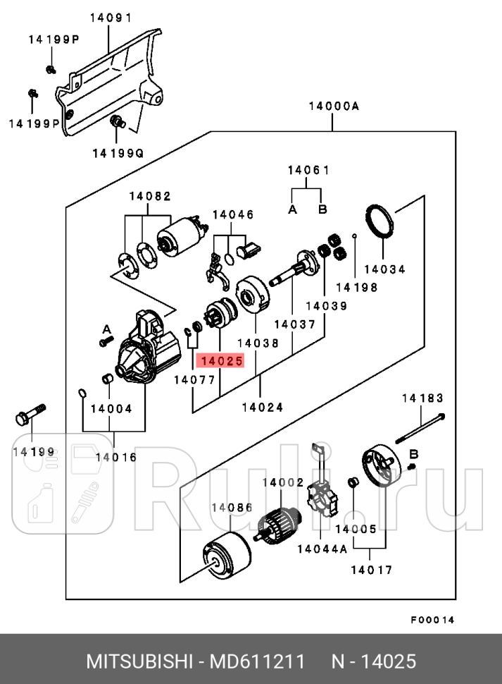 Привод стартера с обгонной муфтой механизмом свободного хода - бендикс MITSUBISHI MD611211 3000₽
