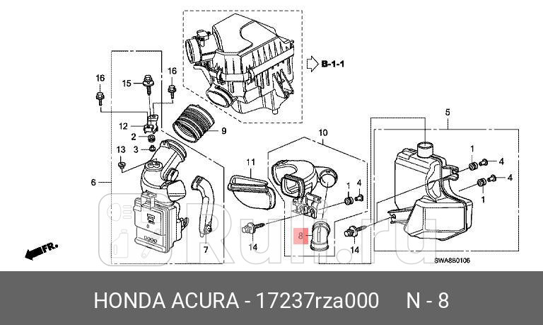 Патрубок воздушного фильтра резиновый HONDA 17237RZA000 760₽