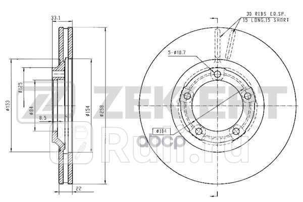 Диск торм перед Mitsubishi L200 II 86- Zekkert bs-5816 0₽