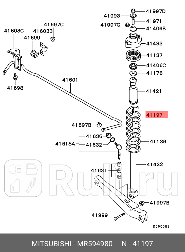 Пружина подвески mitsubishi lancer 03- задней 10702070180620012894942 MITSUBISHI MR594980 0₽