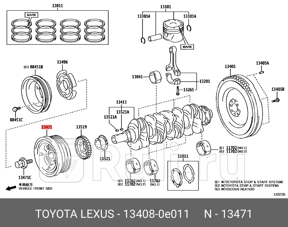 Шкив коленвала TOYOTA HILUX 15- 12GD-FTV TOYOTA-LEXUS 13408-0E011 22900₽