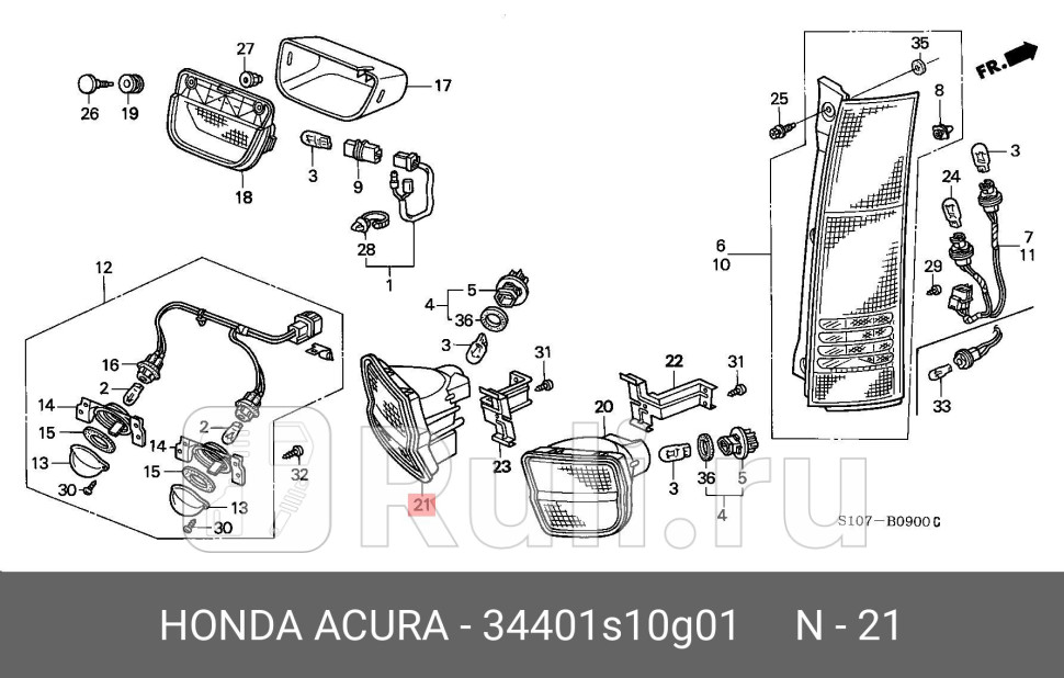 Фонарь противотуманный задний левый HONDA 34401-S10-G01 10760₽