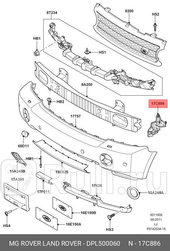 кронштейн правого перкрыла Land Rover Range Rover 06 LAND ROVER DPL500060 0₽