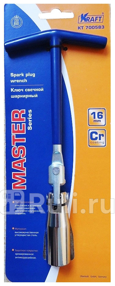 Ключ свечной 16 мм KRAFT с карданом с резинкой KRAFT KT 700583 510₽