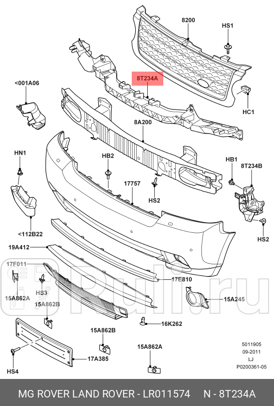 Кронштейн переднего бампера центр Ленд Ровер LAND ROVER LR011574 0₽