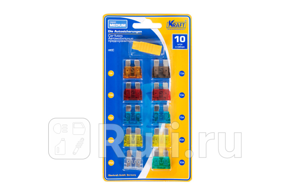 Набор предохранителей в блистере СТАНДАРТ 10 шт с пинцетом KRAFT KT 870018 130₽