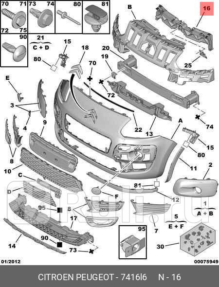 Суппорт верхний переднего бампера c3 picasso PSA 7416L6 0₽